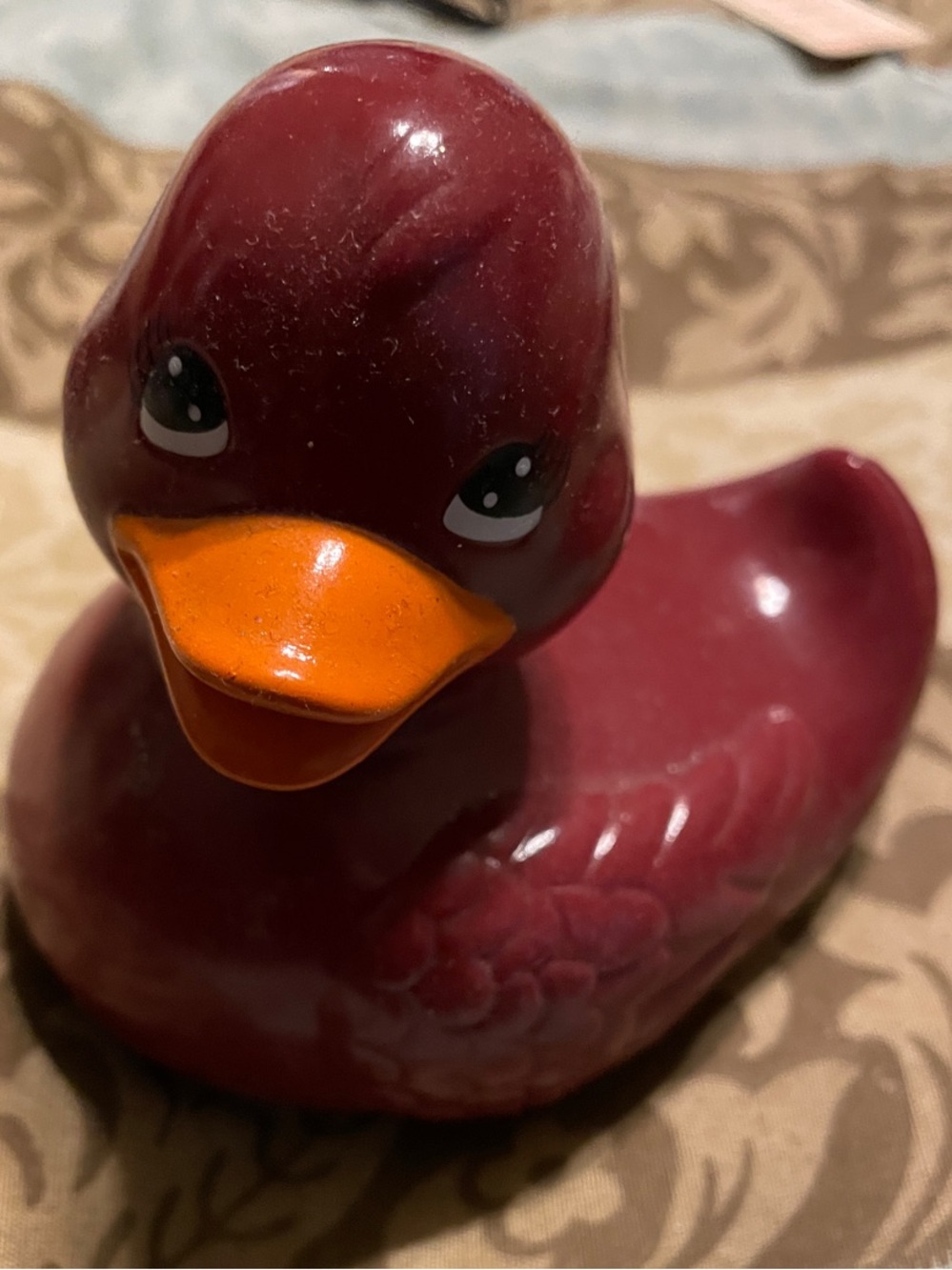 Bath & Body works rubber ducky Figurine - Deep Red with Orange Beak